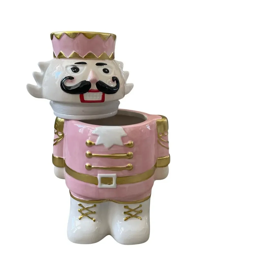 NEIMAN MARCUS Pink Nutcracker Cookie Jar In Holiday Gift Box NEW